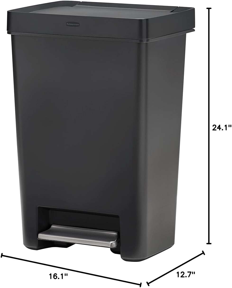 Rubbermaid Premier Series II Step-On Trash Can for Home and Kitchen, with Lid Lock and Slow Close, 12.4 Gallon, Charcoal, for Home/Kitchen/Garage/Apartment/Office - Image 2
