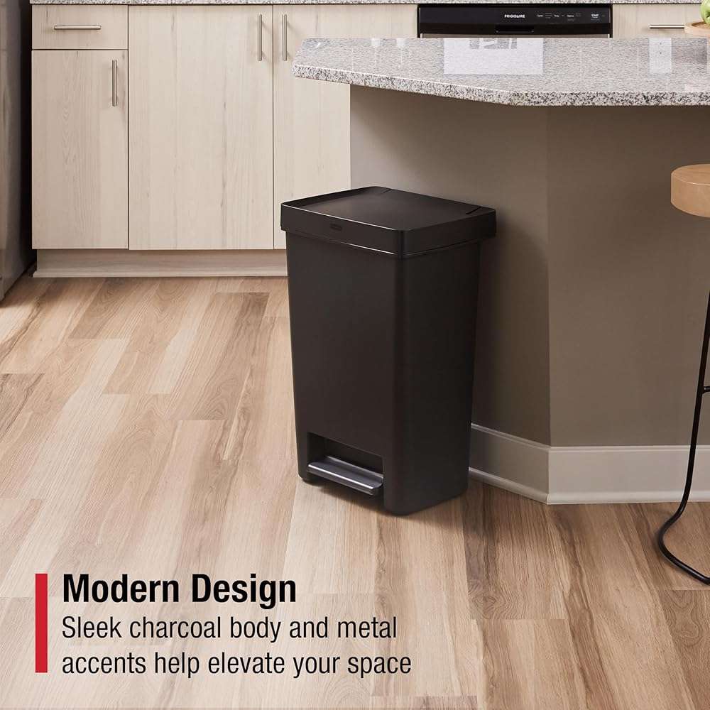 Rubbermaid Premier Series II Step-On Trash Can for Home and Kitchen, with Lid Lock and Slow Close, 12.4 Gallon, Charcoal, for Home/Kitchen/Garage/Apartment/Office - Image 3