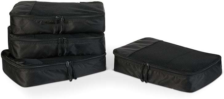 Amazon Essentials 4-Piece Packing Cubes Travel Accessories Set, Luggage Organizer with Double Zipper, Mesh Top, 100% Polyester, Medium, Black (Previously Amazon Basics) - Image 1