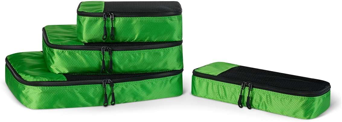 Amazon Essentials 4-Piece Packing Cubes Travel Accessories Set, Luggage Organizer with Double Zipper, Mesh Top, Space-Saving for Suitcases, Small/Medium/Large/Slim, Green (Previously Amazon Basics) - Image 1