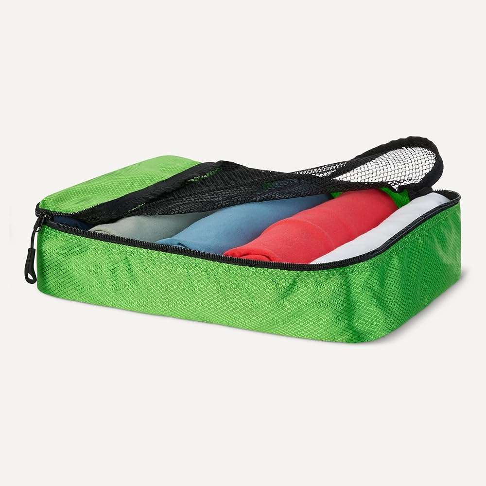 Amazon Essentials 4-Piece Packing Cubes Travel Accessories Set, Luggage Organizer with Double Zipper, Mesh Top, Space-Saving for Suitcases, Small/Medium/Large/Slim, Green (Previously Amazon Basics) - Image 3