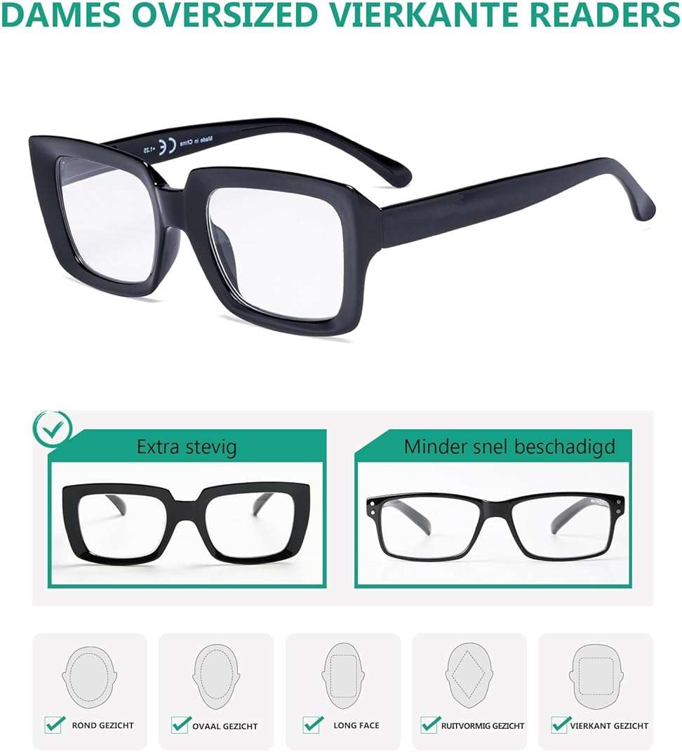 Eyekepper Stylish Reading Glasses Women - Oversized Square Readers Black +2.50 - Image 4