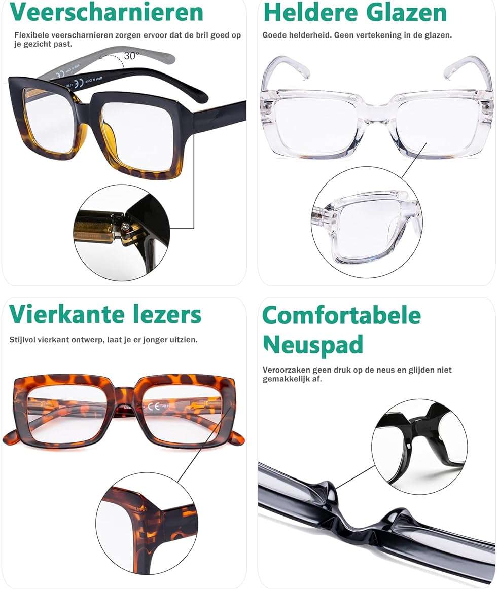 Eyekepper Stylish Reading Glasses Women - Oversized Square Readers Black +2.50 - Image 5