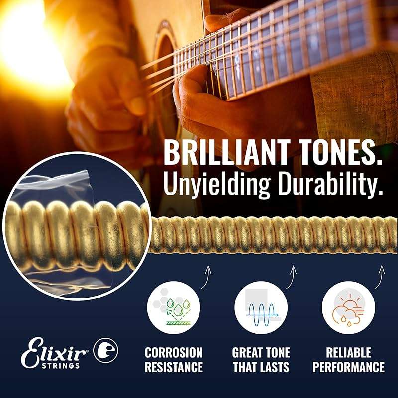 Elixir Strings, Acoustic Guitar Strings, Phosphor Bronze with NANOWEB Coating, Longest-Lasting Rich and Full Tone with Comfortable Feel, 6 String Set, 3 Pack, Light 12-53 - Image 3