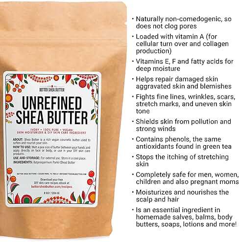 Raw Shea Butter – 100% Pure Unrefined African Shea Butter | Deep Moisturizer for Dry Skin, Hair & Scalp | DIY Body Butter, Lip Balm & Soap Base | Smoky Scent (8 oz Block) - Image 9