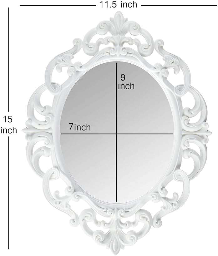 Kole Imports Oval Vintage Wall Mirror, White, 11.5 x 15 Inch - Image 2