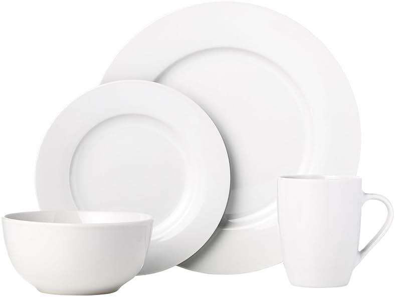 Amazon Basics 16-Piece Porcelain Dinnerware Set, Microwave and Dishwasher Safe, Service for 4, Plates, Bowls and Mugs, White - Image 4