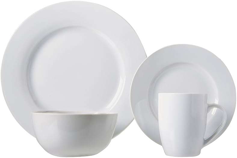 Amazon Basics 16-Piece Porcelain Dinnerware Set, Microwave and Dishwasher Safe, Service for 4, Plates, Bowls and Mugs, White - Image 7