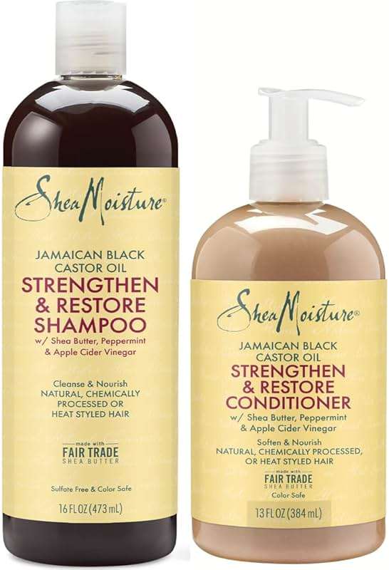 Shea Moisture Jamaican Black Castor Oil Clarifying Shampoo & Conditioner - Strengthen & Restore Sulfate-Free Shampoo & Conditioner Set with Shea Butter, ACV, and Peppermint Oil for Hair (2 Piece Set) - Image 1