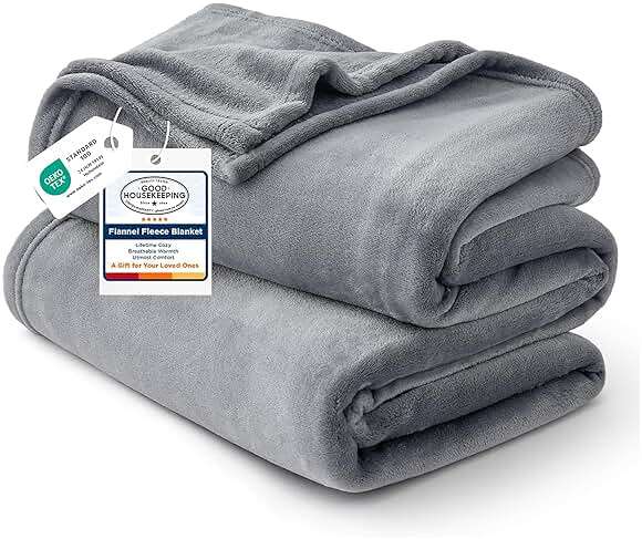 Bedsure GentleSoft Fleece Bed Blankets Queen Size Grey - Soft Warm Outdoor Picnic Blanket for Camping Travel Lightweight Cozy Anti-Static, Room Home Decor Gifts for Husband and Men, 90x90 inches - Image 1
