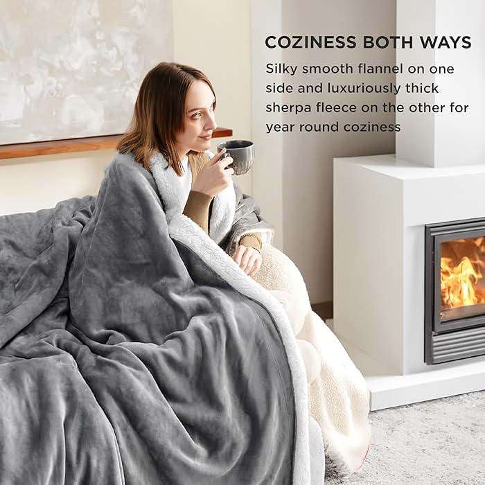 Bedsure GentleSoft Sherpa Fleece Throw Blanket for Couch, Non-Heated, Thick & Warm Cozy Blanket for Winter, Soft Fuzzy Plush Throw Gifts for Women and Men, Grey, 50x60 Inches - Image 5