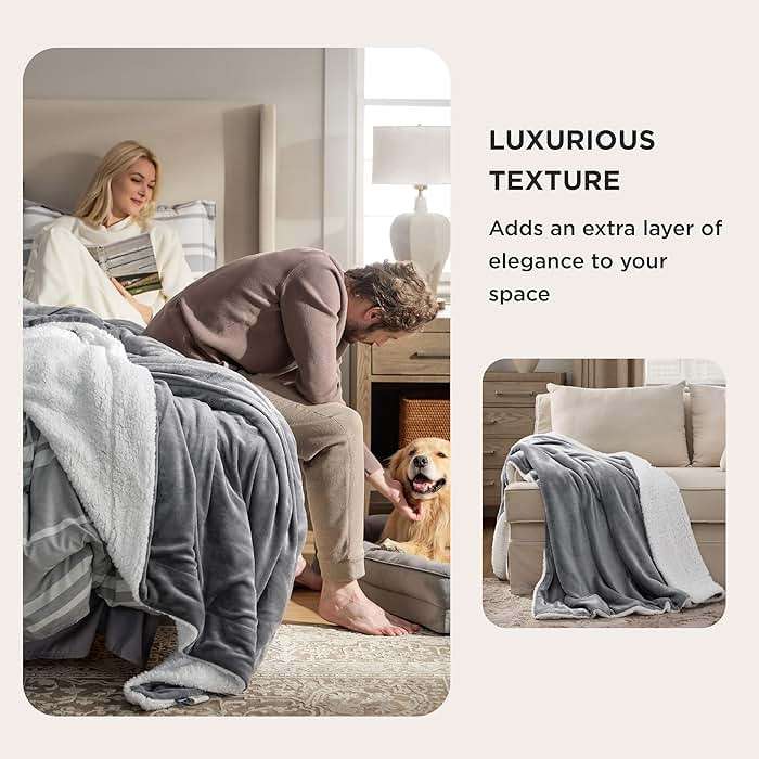 Bedsure GentleSoft Sherpa Fleece Throw Blanket for Couch, Non-Heated, Thick & Warm Cozy Blanket for Winter, Soft Fuzzy Plush Throw Gifts for Women and Men, Grey, 50x60 Inches - Image 7