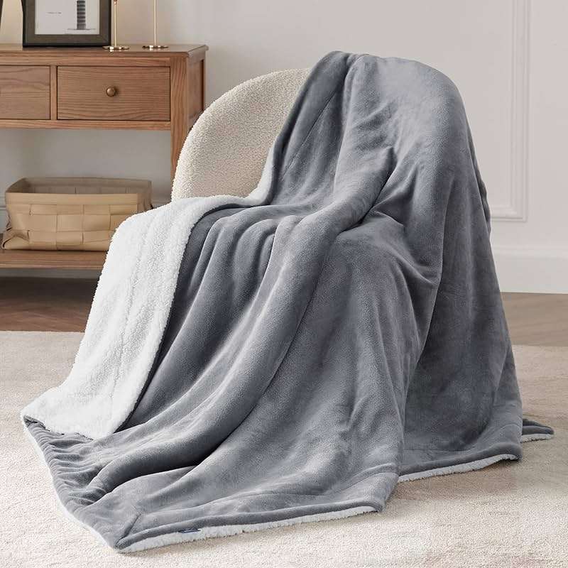 Bedsure GentleSoft Sherpa Fleece Twin Blanket for Couch, Non-Heated, Thick and Warm Throw for Women and Men, Soft Fuzzy Plush Blanket for Winter, Grey, 60x80 Inches - Image 2