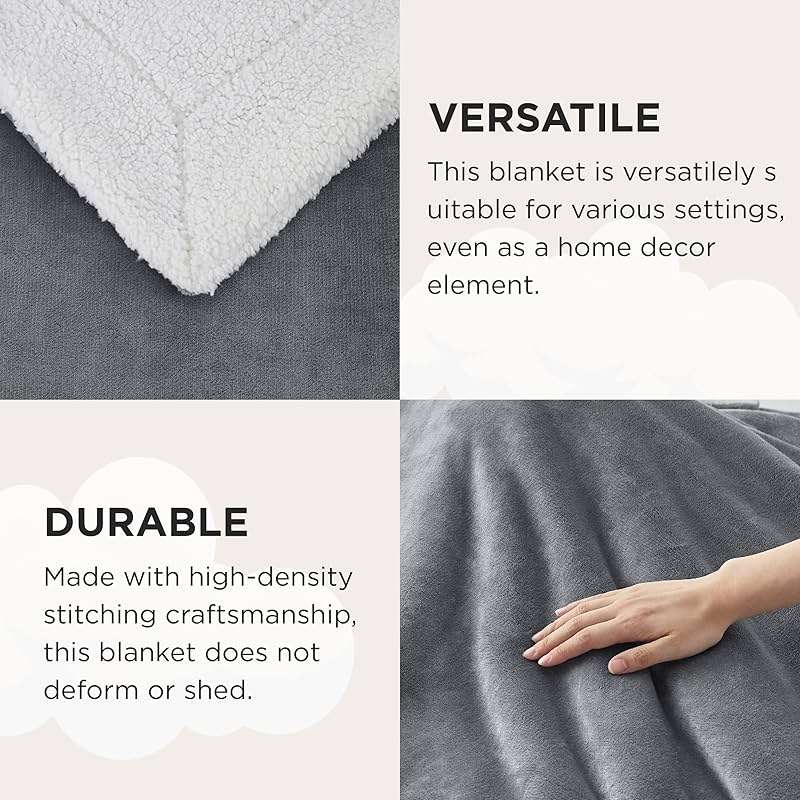 Bedsure GentleSoft Sherpa Fleece Twin Blanket for Couch, Non-Heated, Thick and Warm Throw for Women and Men, Soft Fuzzy Plush Blanket for Winter, Grey, 60x80 Inches - Image 8