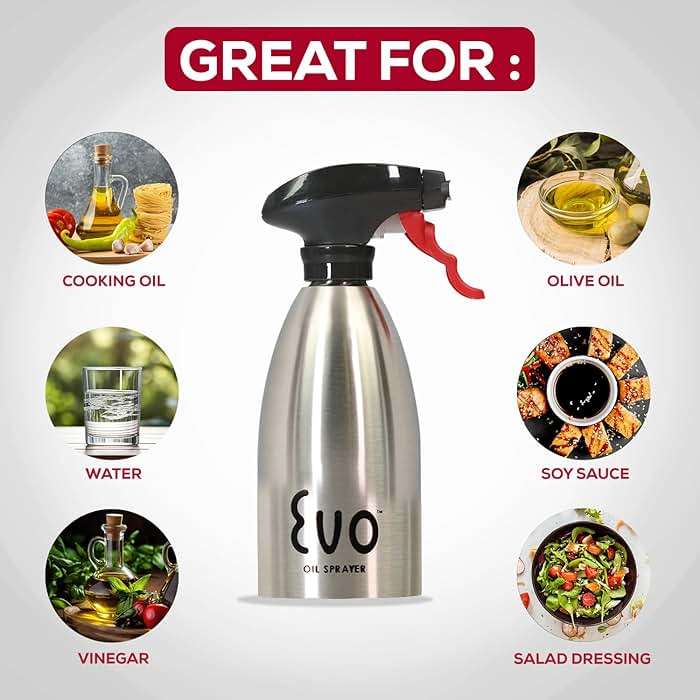 Evo Oil Sprayer 18/8 Stainless Steel, Non-Aerosol for Olive, Cooking Oils, and Vinegars, Silver, 16-Ounce Capacity - Image 4