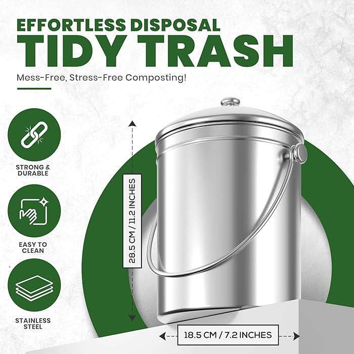 Utopia Kitchen Countertop Compost Bin Kitchen with Charcoal Filter -1.3gallon Stainless Steel Kitchen Compost Bin Countertop - Ideal Kitchen Essentials or Small Composter for Under The Sink Trash - Image 3