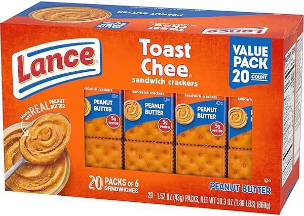 Lance Sandwich Crackers, ToastChee Peanut Butter, 20 Individually Wrapped Packs, 6 Sandwiches Each - Image 11