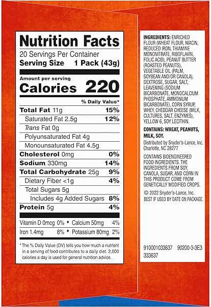 Lance Sandwich Crackers, ToastChee Peanut Butter, 20 Individually Wrapped Packs, 6 Sandwiches Each - Image 9