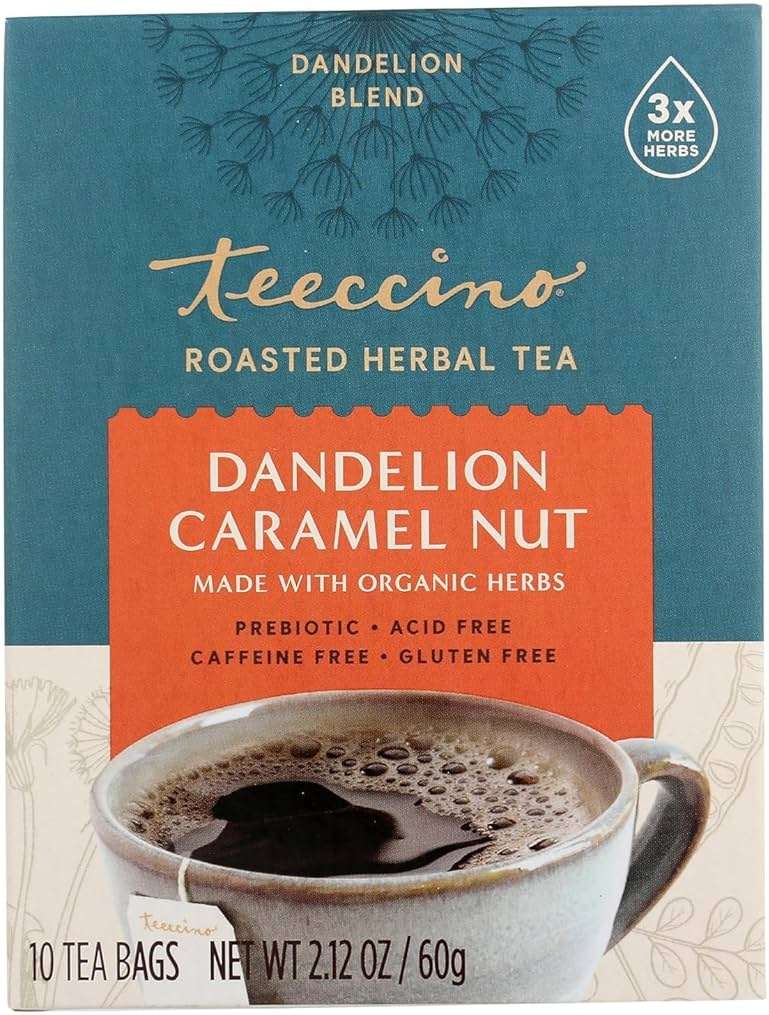 Teeccino Dandelion Caramel Nut Tea - Caffeine Free, Roasted Herbal Tea with Prebiotics, 3x More Herbs than Regular Tea Bags, Gluten Free - 10 Tea Bags - Image 8