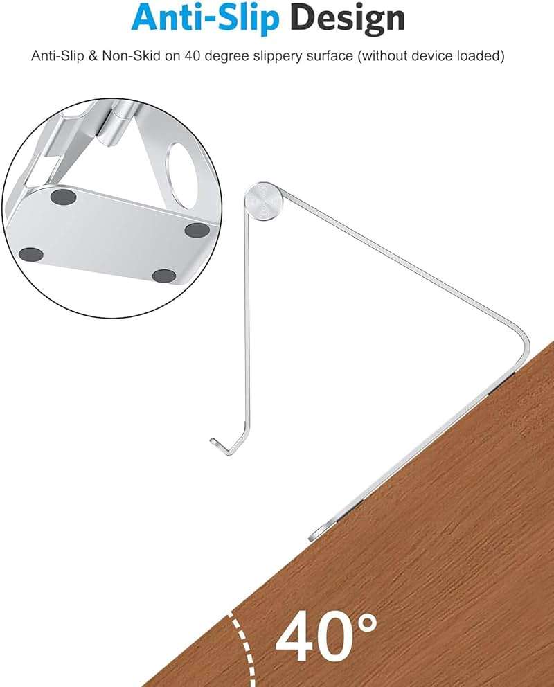 OMOTON Tablet Stand Holder Adjustable, T1 Desktop Aluminum Tablet Dock Cradle Compatible with iPad Air/Mini, iPad 10.2/9.7, iPad Pro 11/12.9/13, Samsung Tab and More Up to 13 inch, Silver - Image 7