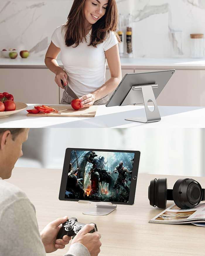 OMOTON Tablet Stand Holder Adjustable, T1 Desktop Aluminum Tablet Dock Cradle Compatible with iPad Air/Mini, iPad 10.2/9.7, iPad Pro 11/12.9/13, Samsung Tab and More Up to 13 inch, Silver - Image 9