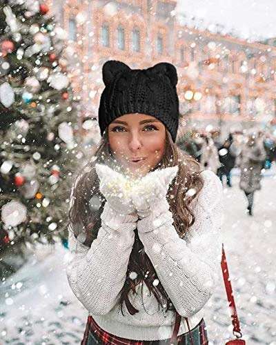 v28 Women Men Girls Boys Teens Cute Cat Ear Knit Cable Rib Hat Cap Beanie - Image 4