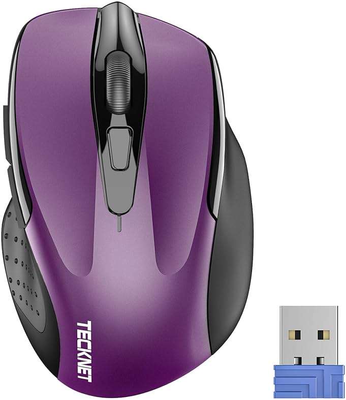 TECKNET Wireless Mouse, 2.4G Ergonomic Optical Mouse, Computer Mouse for Laptop, PC, Computer, Chromebook, Notebook, 6 Buttons, 24 Months Battery Life, 2600 DPI, 5 Adjustment Levels - Purple - Image 1