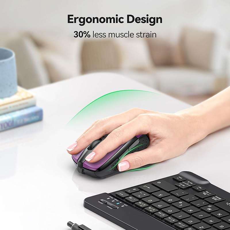 TECKNET Wireless Mouse, 2.4G Ergonomic Optical Mouse, Computer Mouse for Laptop, PC, Computer, Chromebook, Notebook, 6 Buttons, 24 Months Battery Life, 2600 DPI, 5 Adjustment Levels - Purple - Image 4