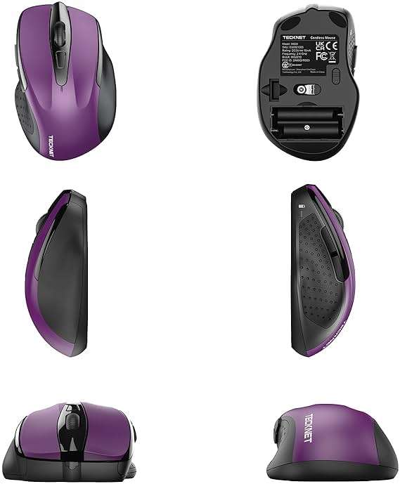 TECKNET Wireless Mouse, 2.4G Ergonomic Optical Mouse, Computer Mouse for Laptop, PC, Computer, Chromebook, Notebook, 6 Buttons, 24 Months Battery Life, 2600 DPI, 5 Adjustment Levels - Purple - Image 8