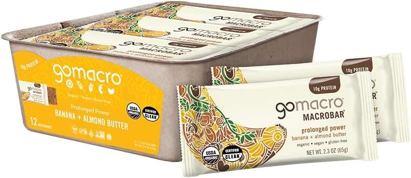 GoMacro MacroBar, Organic Vegan Protein Bar, Banana + Almond Butter, 2.3 oz (Pack of 12) - Image 1