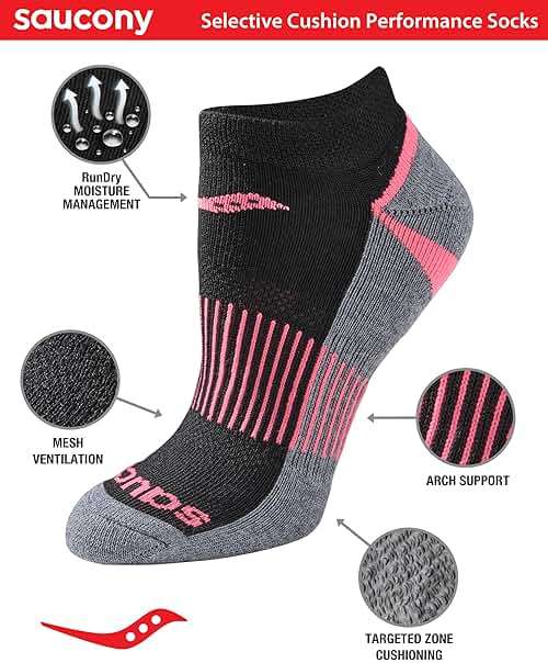 Saucony Women's RunDry Performance Selective Cushion Socks, Available in S-L (6, 12 Pairs) - Image 2