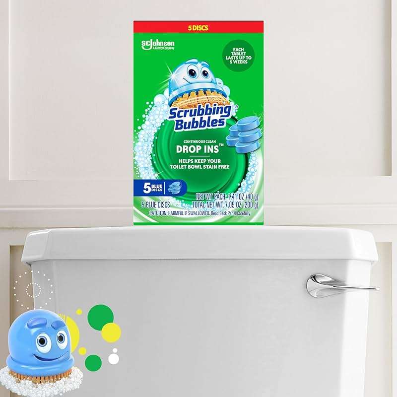 Scrubbing Bubbles Continuous Clean Toilet Drop-Ins, Automatic Blue Toilet Bowl Cleaner, Septic-Safe Tank Tablets Remove Hard Water Minerals & Limescale, Stain & Smell Protection, 5 Count (Pack of 1) - Image 6
