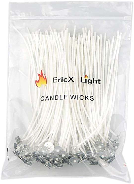 EricX Light 100 Piece Natural Candle Wick, Low Smoke 6" Pre-Waxed & 100% Natural Cotton Core,For Candle Making,Candle DIY - Image 1