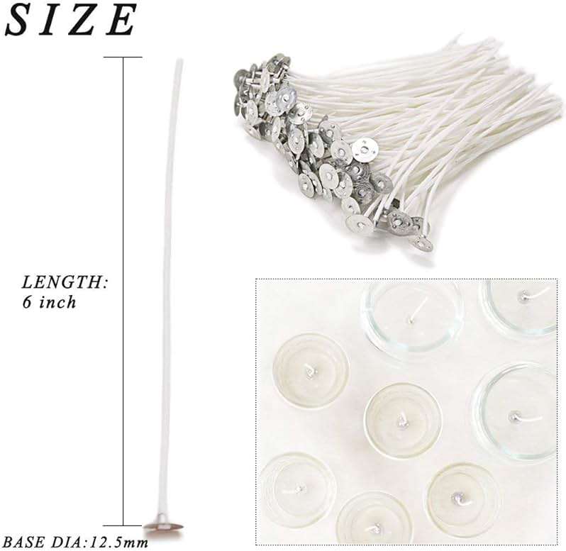 EricX Light 100 Piece Natural Candle Wick, Low Smoke 6" Pre-Waxed & 100% Natural Cotton Core,For Candle Making,Candle DIY - Image 2