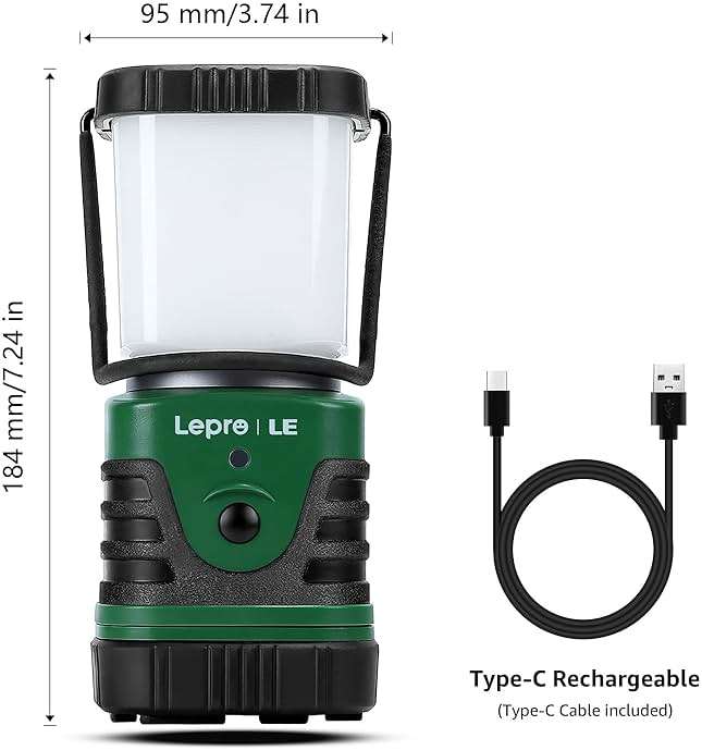 Lepro 1000LM LED Camping Lantern Rechargeable, 4400mAh Green Tent Light with 4 Light Modes, Waterproof Lantern Flashlight for Hurricane Emergency, Camping Essentials, USB Cable Included - Image 5