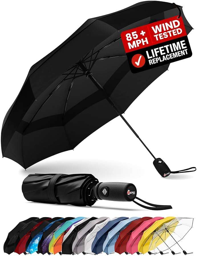 Repel Windproof Travel Umbrella - Compact & Withstands Winds up to 100MPH , Strongest Premium Auto Folding Umbrella for Rain and Sun - Durable, Light & Portable for Women & Men , Fits Backpack & Cars - Image 1