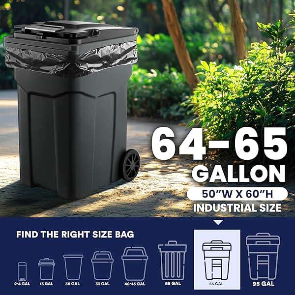Plasticplace 64-65 Gallon Trash Can Liners for Toter │ 2.0 Mil │ Black Heavy Duty Garbage Bags │ 50” x 60” (50 Count) - Image 4