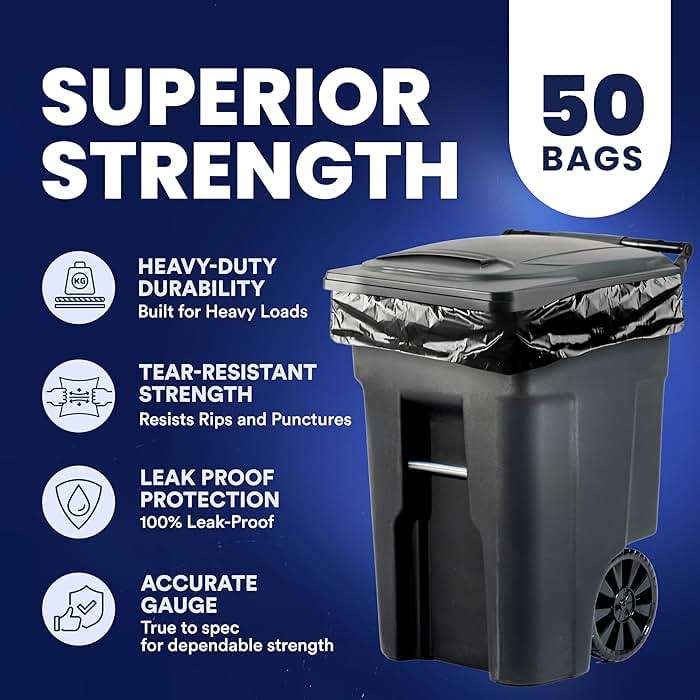 Plasticplace 64-65 Gallon Trash Can Liners for Toter │ 2.0 Mil │ Black Heavy Duty Garbage Bags │ 50” x 60” (50 Count) - Image 5