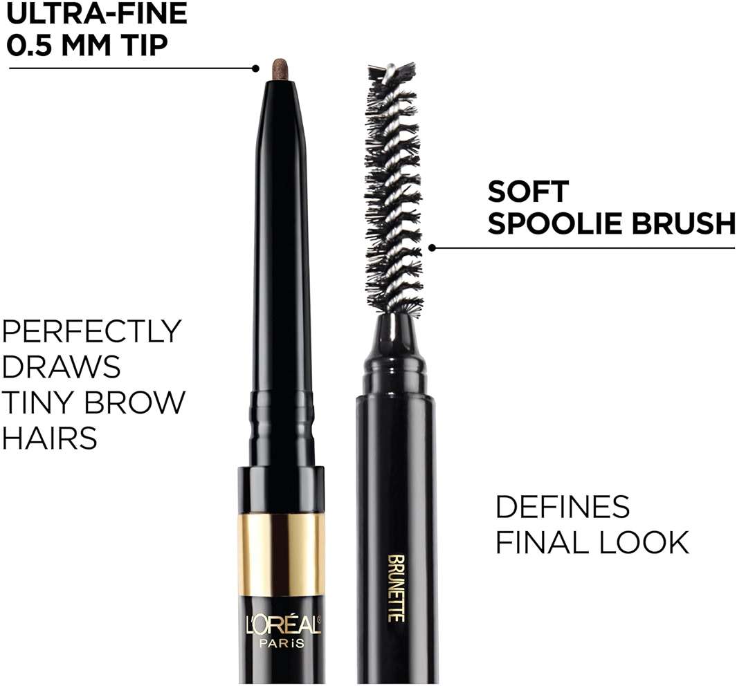 L'Oreal Paris Makeup Brow Stylist Definer Waterproof Eyebrow Pencil, Ultra-Fine Mechanical & Retractable Brow Pencil, Draws Tiny Brow Hairs & Fills in Sparse Areas & Gaps, Dark Brunette, 0.003 oz. - Image 3