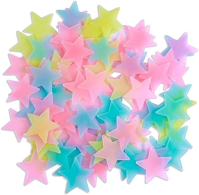 AM AMAONM 100pcs Glow in The Dark Luminous Stars Fluorescent Noctilucent Plastic Stars Wall Stickers Glowing Stars Decals for Home Art Decor Nursery Ceiling Kids Babys Bedroom Room Multicolor - Image 1