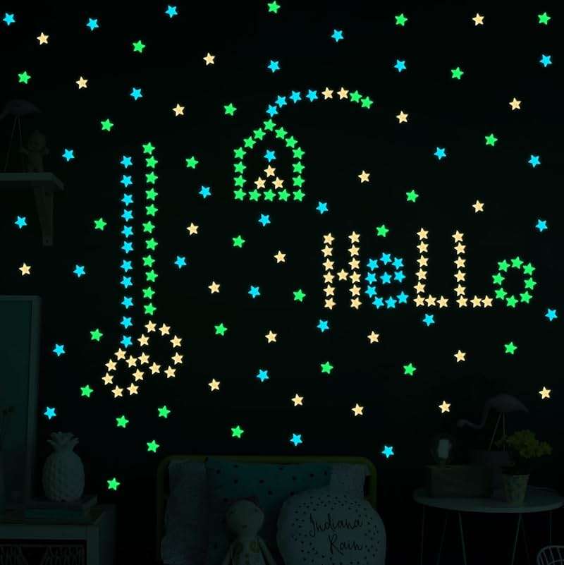 AM AMAONM 100pcs Glow in The Dark Luminous Stars Fluorescent Noctilucent Plastic Stars Wall Stickers Glowing Stars Decals for Home Art Decor Nursery Ceiling Kids Babys Bedroom Room Multicolor - Image 2