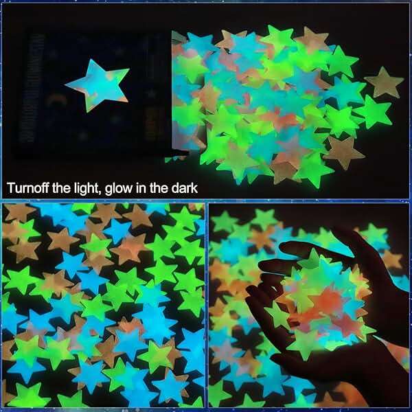 AM AMAONM 100pcs Glow in The Dark Luminous Stars Fluorescent Noctilucent Plastic Stars Wall Stickers Glowing Stars Decals for Home Art Decor Nursery Ceiling Kids Babys Bedroom Room Multicolor - Image 5