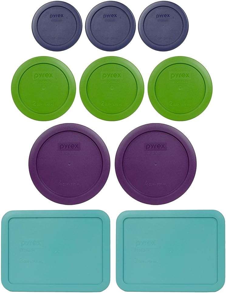 Pyrex (3) 7202 1-Cup Dark Blue, (3) 7200 2-Cup Lawn Green, (2) 7201 4-Cup Purple, & (2) 7210 3-Cup Turquoise - Made in USA - Image 1