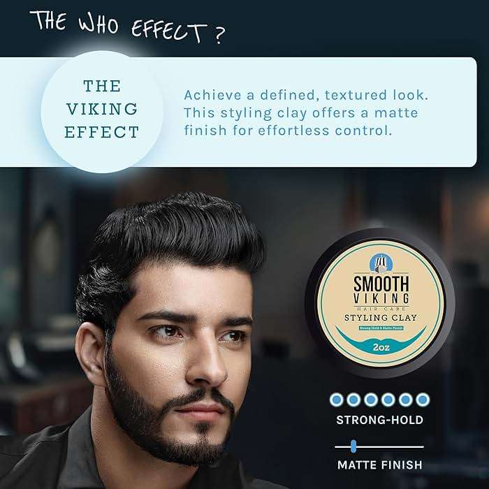 Smooth Viking Hair Clay for Men Strong Hold Matte Finish Pomade Texture Styling Paste Natural Thickening Hair Product Easy Wash Out All Type Hairs 2oz - Image 2