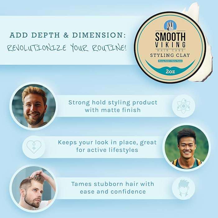 Smooth Viking Hair Clay for Men Strong Hold Matte Finish Pomade Texture Styling Paste Natural Thickening Hair Product Easy Wash Out All Type Hairs 2oz - Image 3