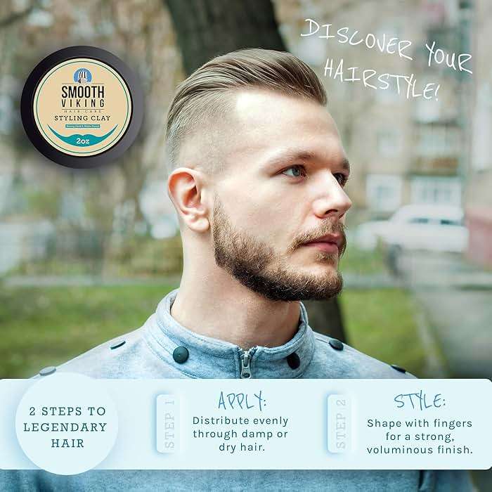 Smooth Viking Hair Clay for Men Strong Hold Matte Finish Pomade Texture Styling Paste Natural Thickening Hair Product Easy Wash Out All Type Hairs 2oz - Image 4