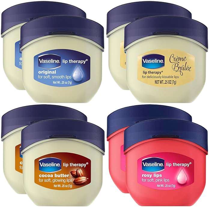 Vaseline Lip Therapy Variety 8-Pack – Original, Crème Brûlée, Rosy Lips, Cocoa Butter Mini Lip Balms for Soft, Glowing, and Deliciously Kissable Lips, 0.25 Oz Ea - Image 1