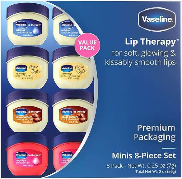 Vaseline Lip Therapy Variety 8-Pack – Original, Crème Brûlée, Rosy Lips, Cocoa Butter Mini Lip Balms for Soft, Glowing, and Deliciously Kissable Lips, 0.25 Oz Ea - Image 2