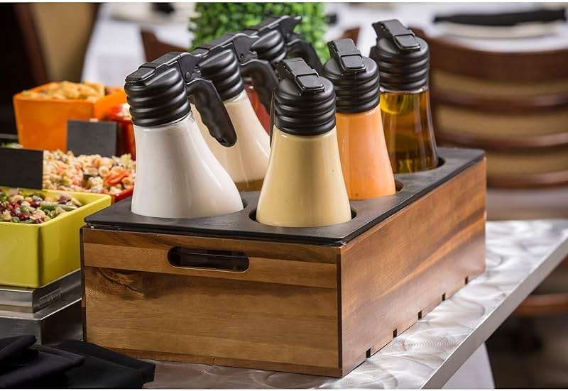 TableCraft N481BK, Dressing Set, 48 oz., Black, Includes 6 Tritan Dispensers with Screw Top and Handle, Black Tray, 10 Tags for Labeling, BPA-Free, NSF Listed, Dishwasher Safe - Image 2