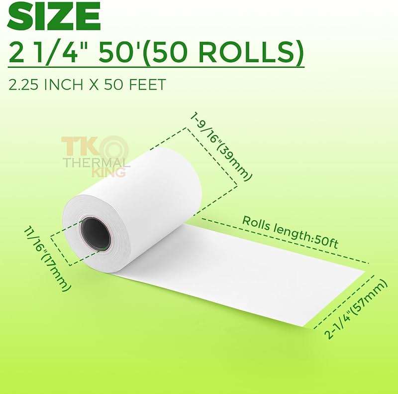 TK Thermal King, (50 Rolls) 2 1/4" 50' feet White Paper Cash Register POS Receipt, Fits All Credit Card Terminal Great For Cashier Receipt Small Business Premium Quality - Image 2
